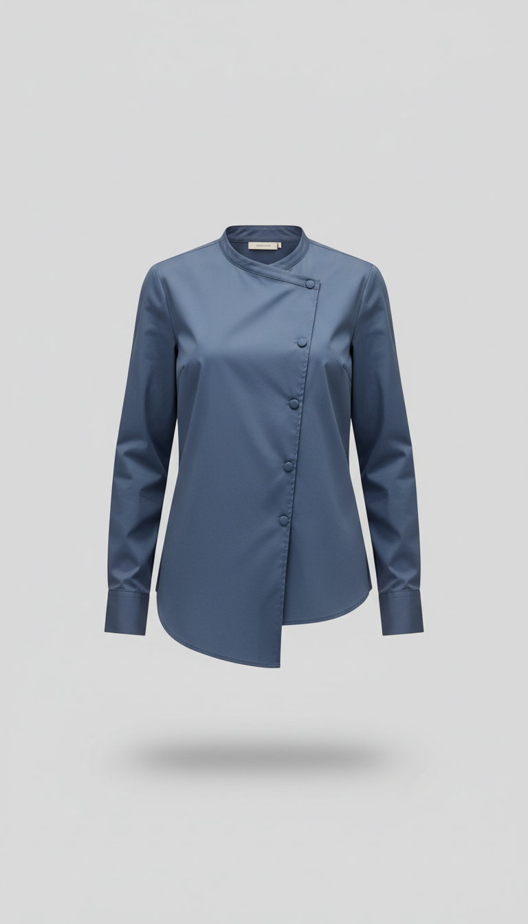 Slate Blue Asymmetrical Poplin Blouse